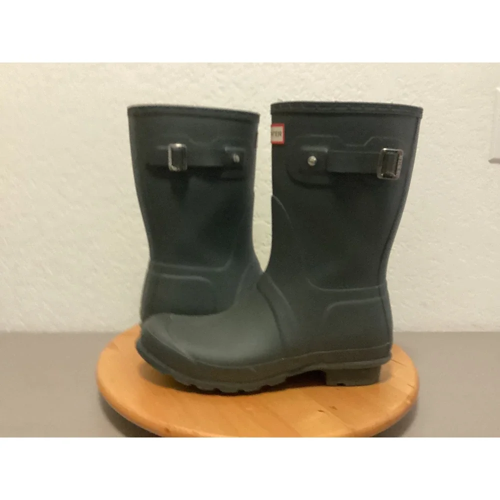 Hunter Original Short Rain Boots Women 10 Gray Matte Waterproof Rubber Buckle